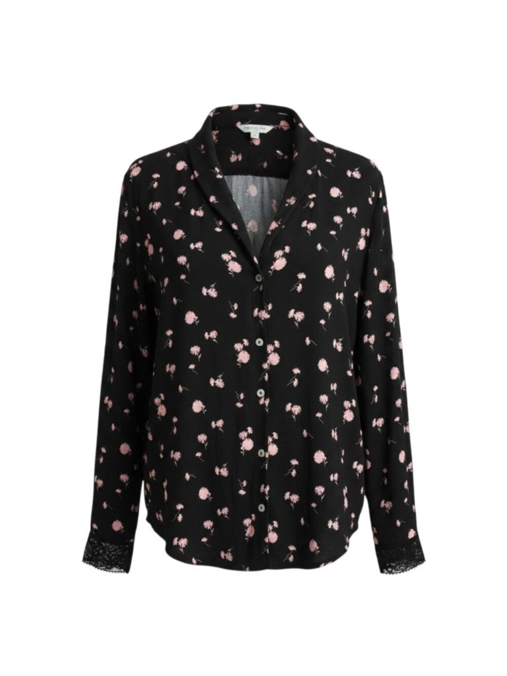 Victoria's Secret Pajama Top Medium Black Pink Floral Lace Trim Modal